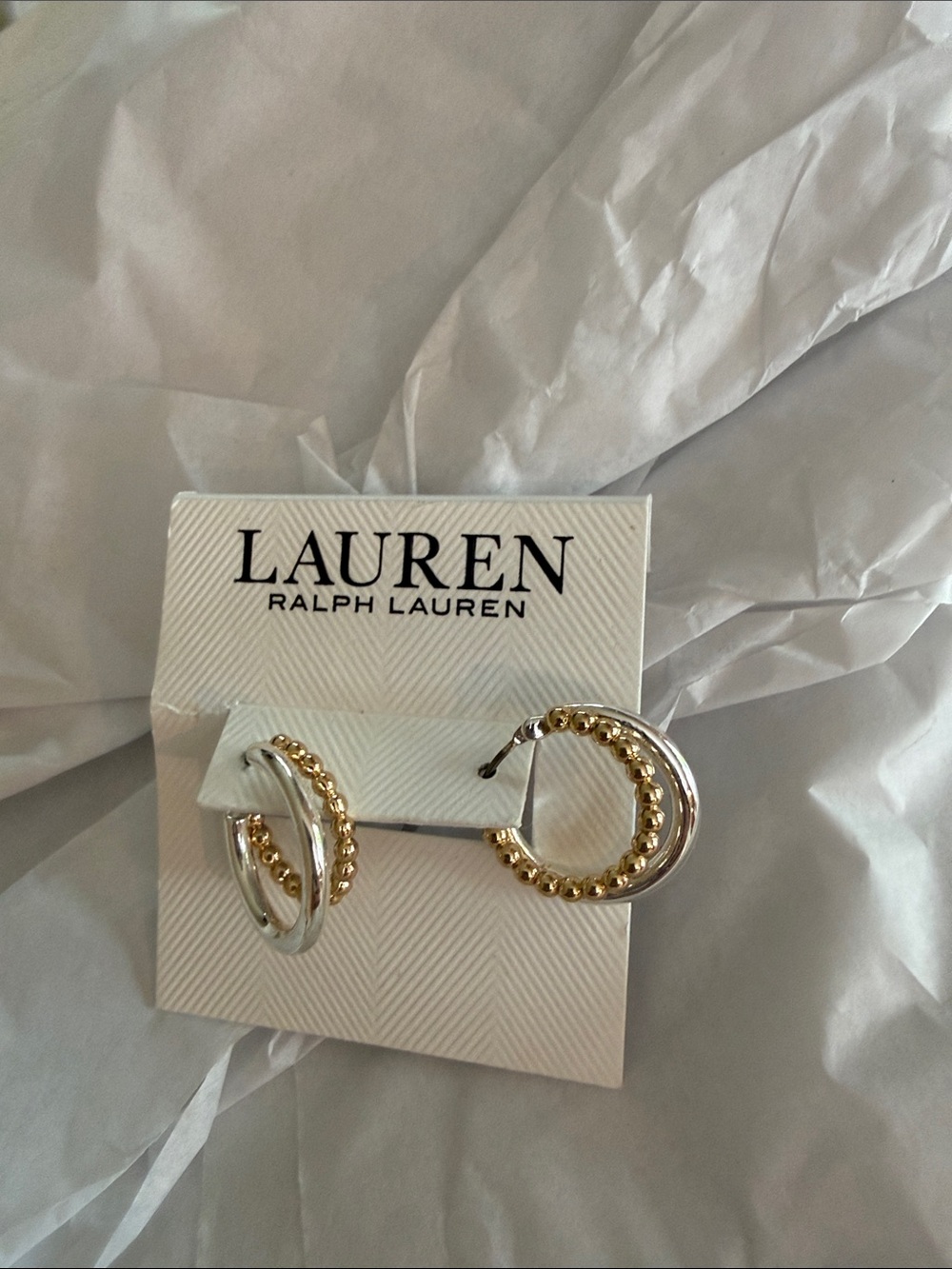 Lauren Ralph Lauren Two-Tone Gold and Silver Beaded Hoop Earrings